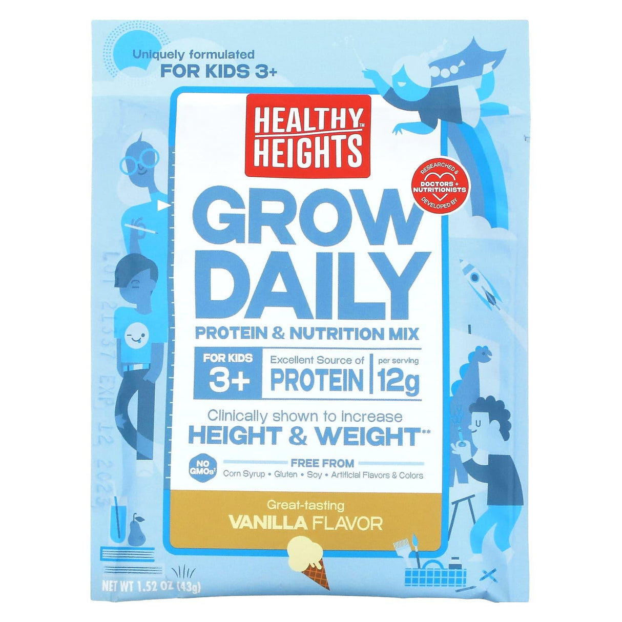 Healthy Heights, Grow Daily, Protein & Nutrition Mix, For Kids 3+, Vanilla, 7 Packets, 1.52 oz (43 g) Each - Supply Center USA