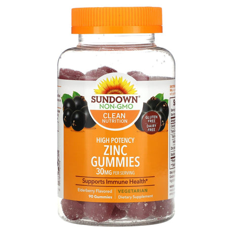 Sundown Naturals, Zinc Gummies, High Potency, Elderberry, 15 mg, 90 Gummies - Supply Center USA