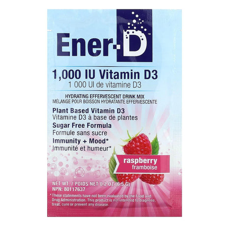 Ener-C, Ener-D, Vitamin D3, Hydrating Effervescent Drink Mix, Sugar Free, Raspberry, 1,000 mg, 24 Packets - Supply Center USA