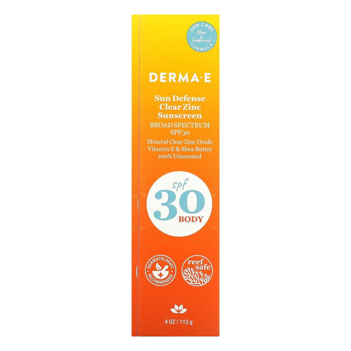 DERMA E, Sun Defense Clear Zinc Sunscreen, Body, SPF 30, Unscented, 4 oz (113g) - Supply Center USA