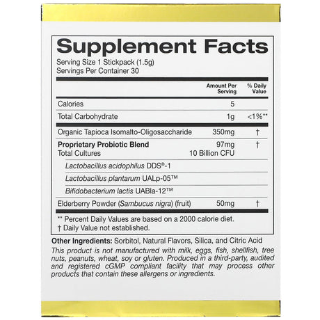 California Gold Nutrition, Adult Pre-Probiotics, 10 Billion CFU + Elderberry, Natural Strawberry & Melon Flavor, 30 Packets, 0.05 oz (1.5 g) Each - Supply Center USA