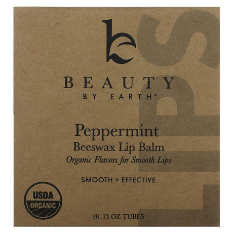 Beauty By Earth, Beeswax Lip Balm, Peppermint, 4 Tubes, 0.15 oz Each - Supply Center USA