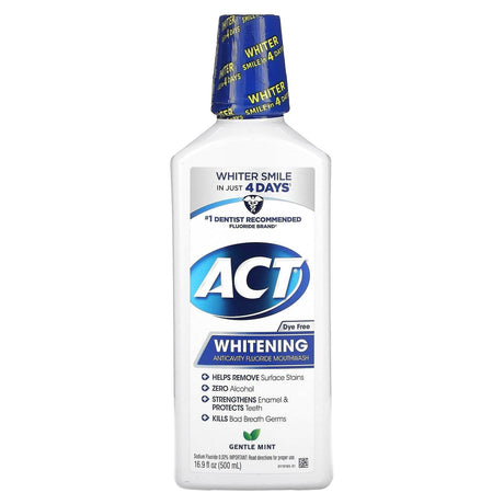 Act, Whitening Anticavity Fluoride Mouthwash, Alcohol Free, Gentle Mint, 16.9 fl oz (500 ml) - Supply Center USA