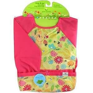 Green Sprouts, Snap & Go Easy Wear Long Sleeve Bib, 12-24 Months, Pink Bee Floral, 1 Count - Supply Center USA