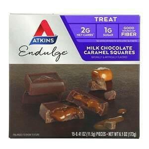 Atkins, Treat, Milk Chocolate Caramel Squares, 15 Pieces, 0.41 oz (11.5 g) Each - Supply Center USA