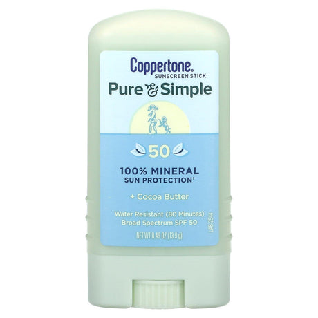 Coppertone, Pure & Simple, Sunscreen Stick, SPF 50, Cocoa Butter, 0.49 oz (13.9 g) - Supply Center USA