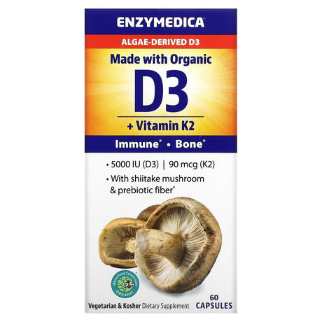 Enzymedica, Organic D3 + Vitamin K2, 60 Capsules - Supply Center USA