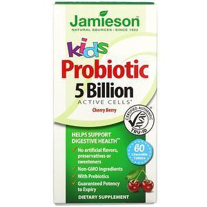 Jamieson Natural Sources, Kids, Probiotic, Cherry Berry, 5 Billion CFU Active Cells, 60 Chewable Tablets - Supply Center USA