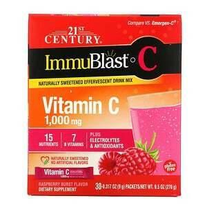 21st Century, ImmuBlast-C, Vitamin C, Raspberry Burst, 1,000 mg, 30 Packets, 0.317 oz (9 g) Each - Supply Center USA