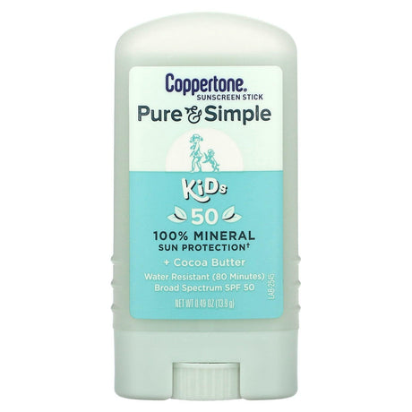 Coppertone, Pure & Simple, Kids, Sunscreen Stick, SPF 50, Cocoa Butter, 0.49 oz (13.9 g) - Supply Center USA