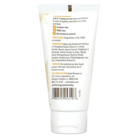 Carlson, A-D-E Hand & Body Cream, Unscented, 2 oz (56 g) - Supply Center USA