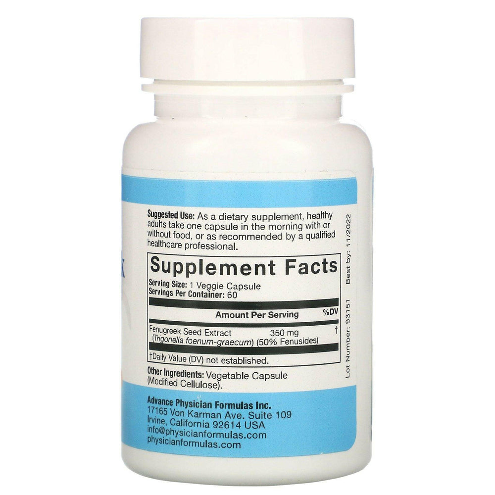 Advance Physician Formulas, Fenugreek Extract, 350 mg, 60 Vegetable Capsules - HealthCentralUSA