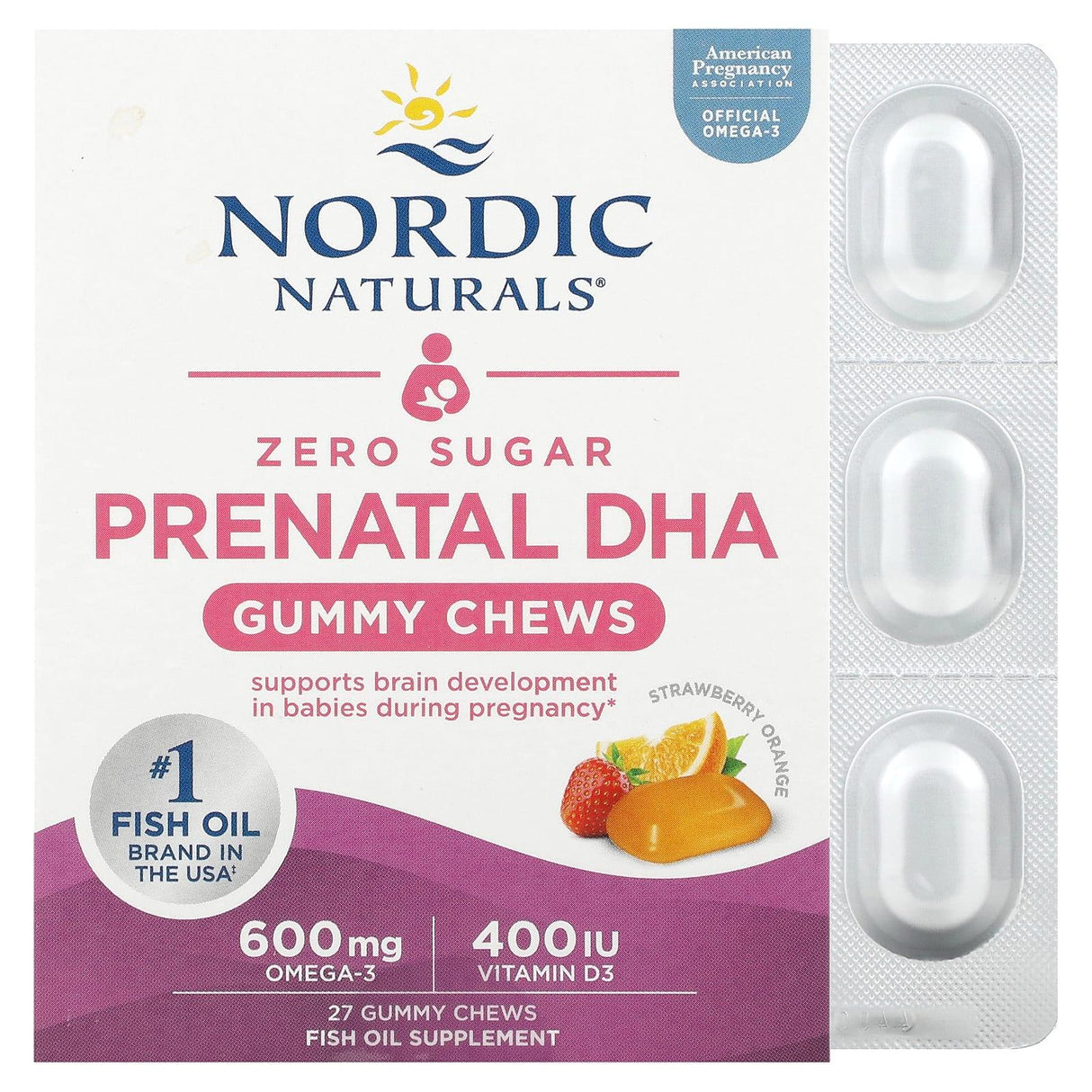 Nordic Naturals, Zero Sugar Prenatal DHA, Strawberry Orange, 27 Gummy Chews - Supply Center USA