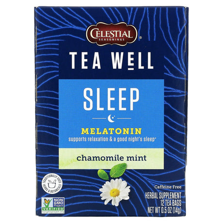 Celestial Seasonings, Sleep, Melatonin, Chamomile Mint, Caffeine Free, 12 Tea Bags, 0.04 oz (1.2 g) Each - Supply Center USA