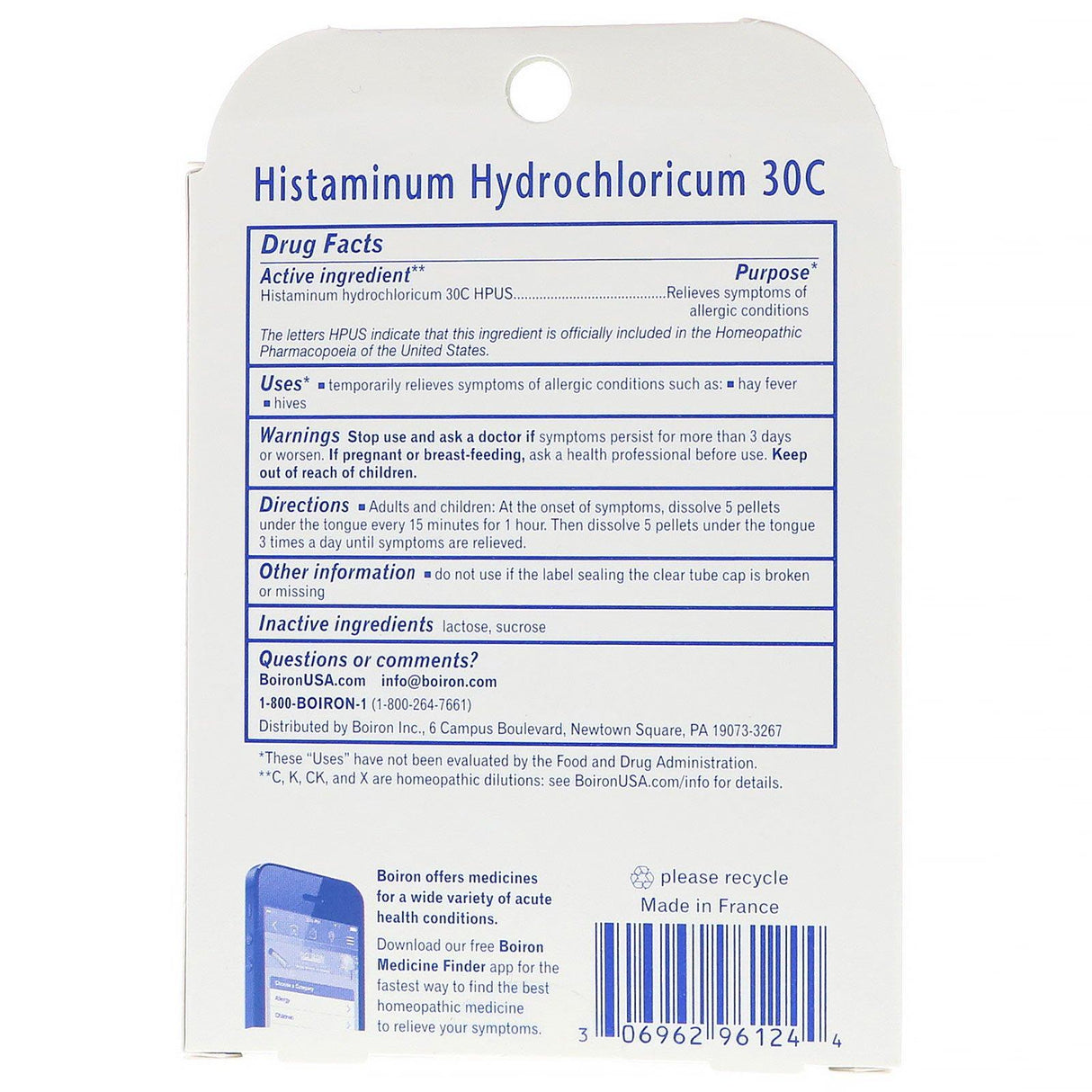 Boiron, Single Remedies, Histaminum 30C, Allergy Relief, 3 Tubes, Approx. 80 Quick-Dissolving Pellets Per Tube - Supply Center USA