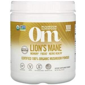 Om Mushrooms, Lion's Mane, Certified 100% Organic Mushroom Powder, 7.05 oz (200 g) - Supply Center USA