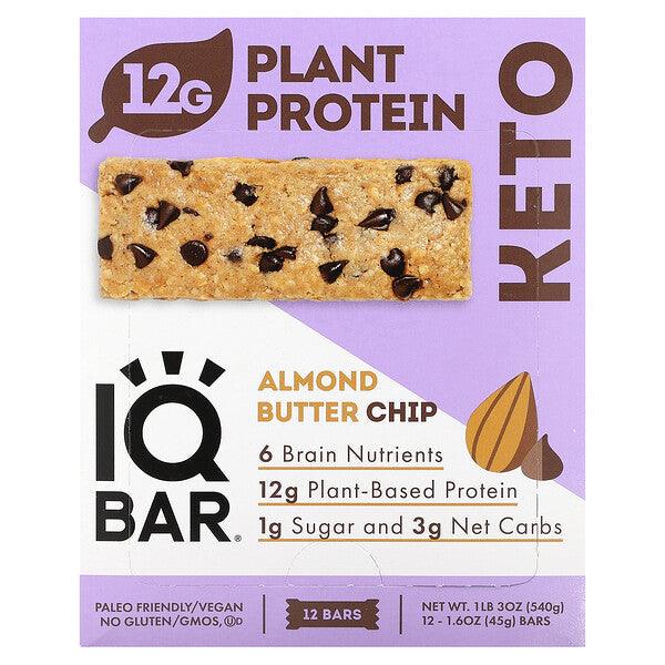 IQBAR, Plant Protein Bar, Almond Butter Chip, 12 Bars, 1.6 oz (45 g) Each - Supply Center USA