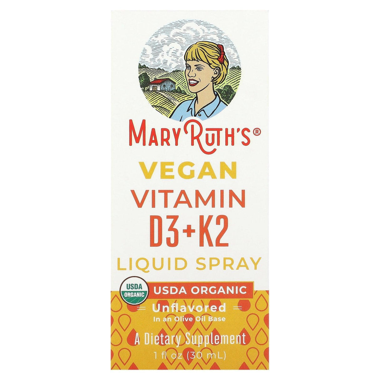 MaryRuth Organics, Vegan Vitamin D3+K2 Liquid Spray, Unflavored, 1 fl oz (30 ml) - Supply Center USA