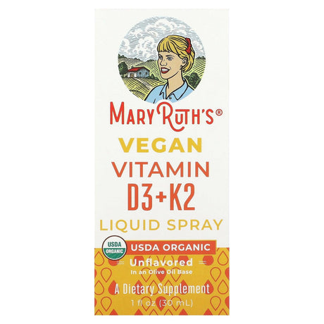 MaryRuth Organics, Vegan Vitamin D3+K2 Liquid Spray, Unflavored, 1 fl oz (30 ml) - Supply Center USA