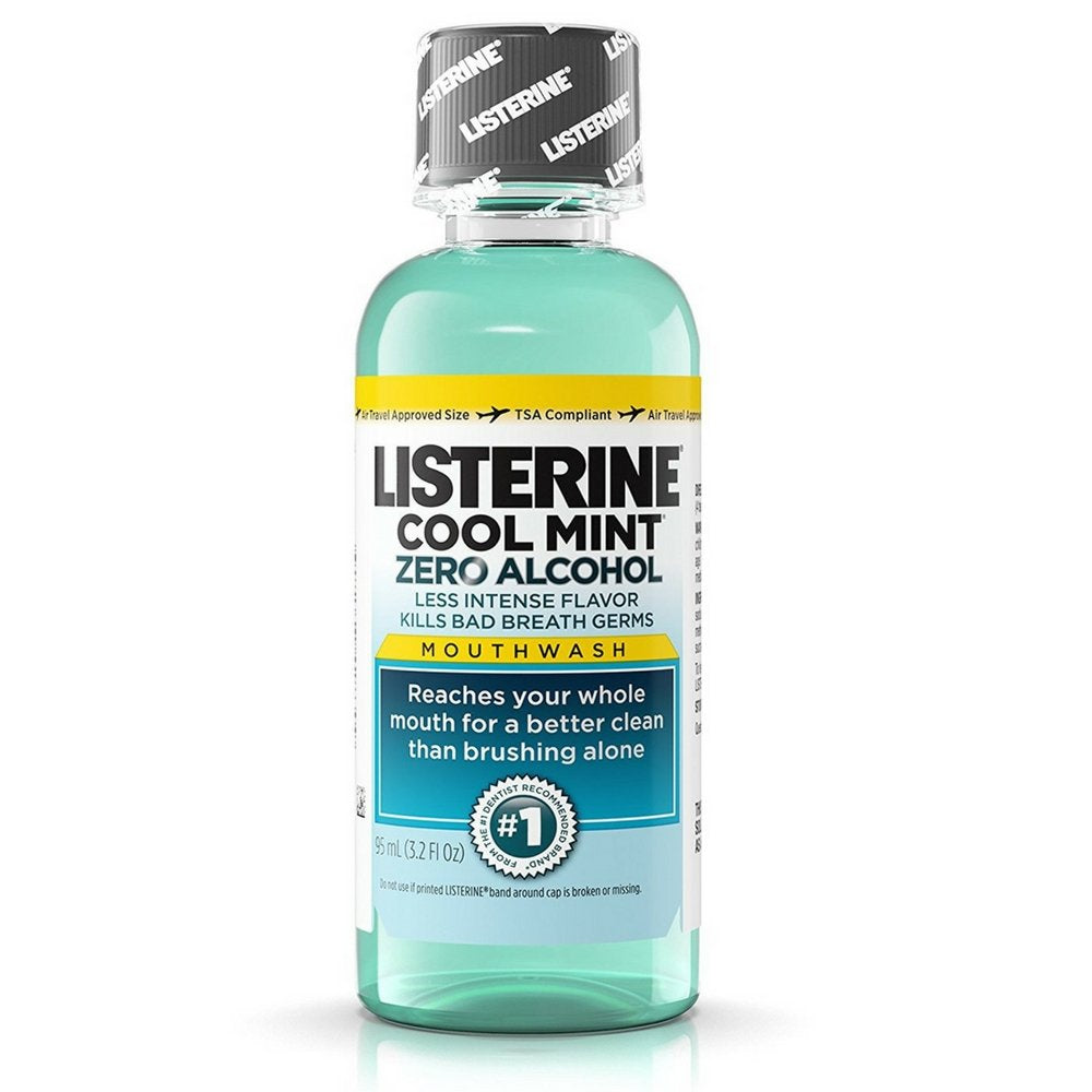 Listerine Zero Alcohol Mouthwash, Less Intense Alcohol-Free Oral Care Formula for Bad Breath, Cool Mint Flavor, 3.2 Fl. Oz