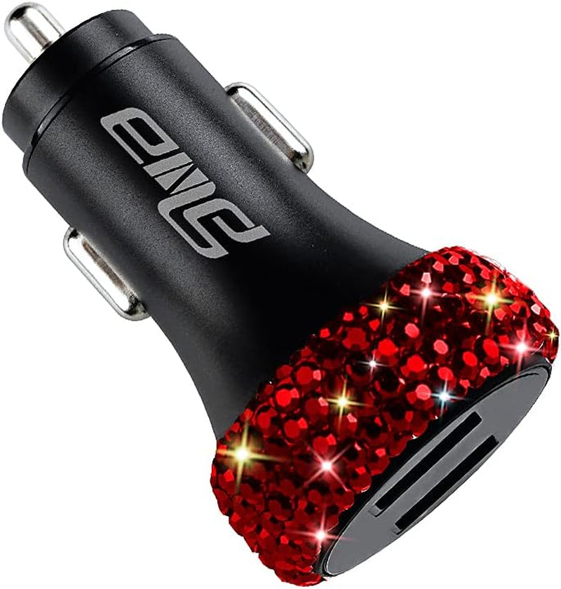 Dual USB Car Charger Quick Charge 3.0 Car Adapter Fast Charging Charger Compatible with Iphone 11/11Pro/ Max/Xs/Xr/X/10,Ipad,Samsung S10/S10+/S9,Google Pixel 4/4 XL Etc,Bling Car Decor,Black