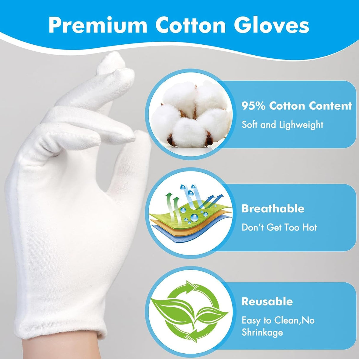 Cotton Gloves for Dry Hands Sleeping, 4 Pairs Moisturizing Gloves Overnight, White Cotton Gloves for Men and Women, Eczema Gloves, White Gloves Costume for Christmas Weddings Serving Inspection