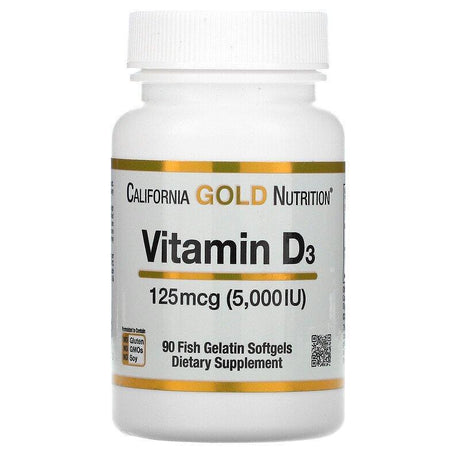 California Gold Nutrition, Vitamin D3, 125 mcg (5,000 IU), 90 Fish Gelatin Softgels - Supply Center USA