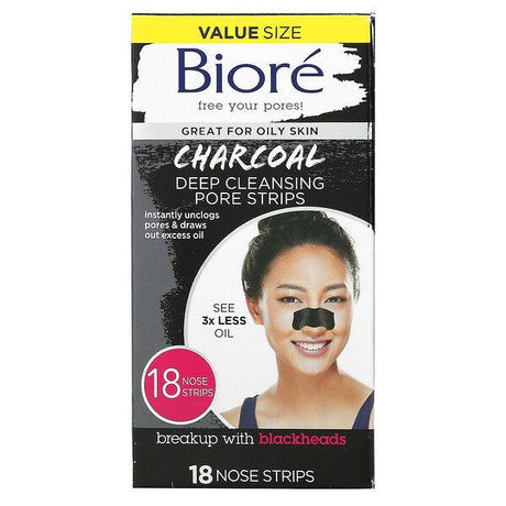 Biore, Deep Cleansing Pore Strips, Charcoal, 18 Nose Strips - Supply Center USA