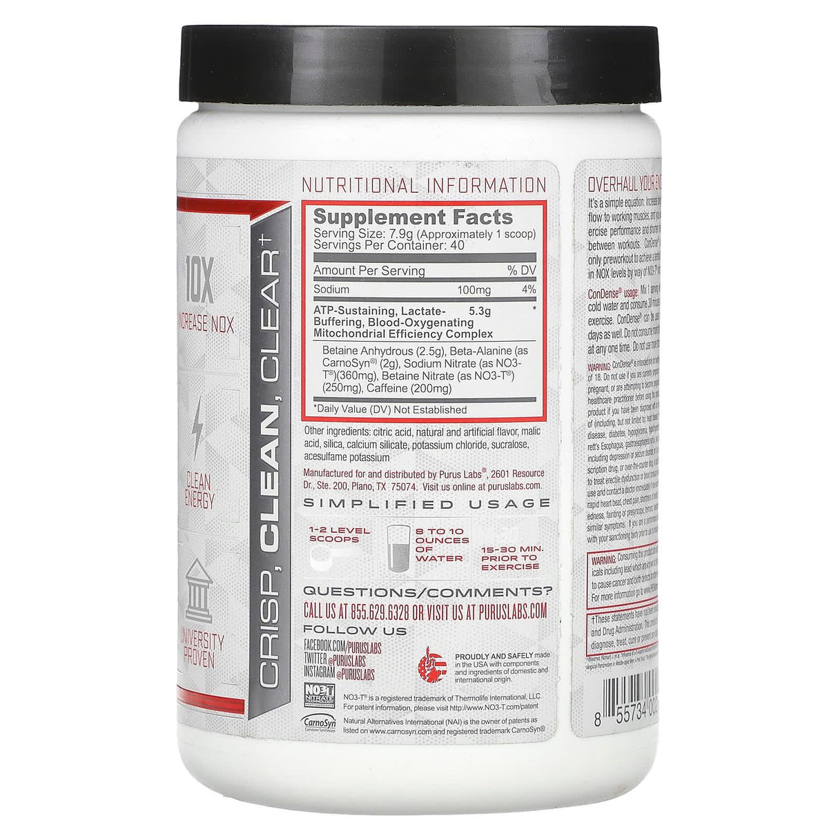 Purus Labs, ConDense, Endurance Enhancing Pre, Melonberry Cooler, 11.1 oz (316 g) - Supply Center USA