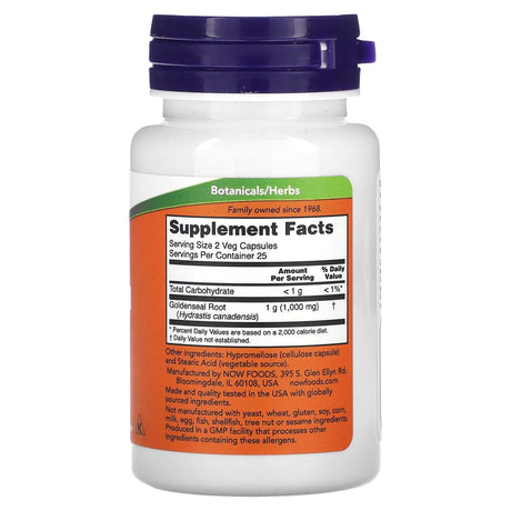 NOW Foods, Goldenseal Root, 500 mg, 50 Veg Capsules - Supply Center USA