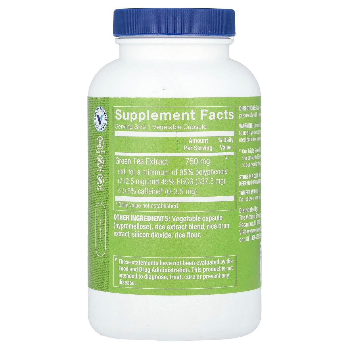 The Vitamin Shoppe, Green Tea Extract, Triple Strength, Decaffeinated, 200 Vegetable Capsules - Supply Center USA