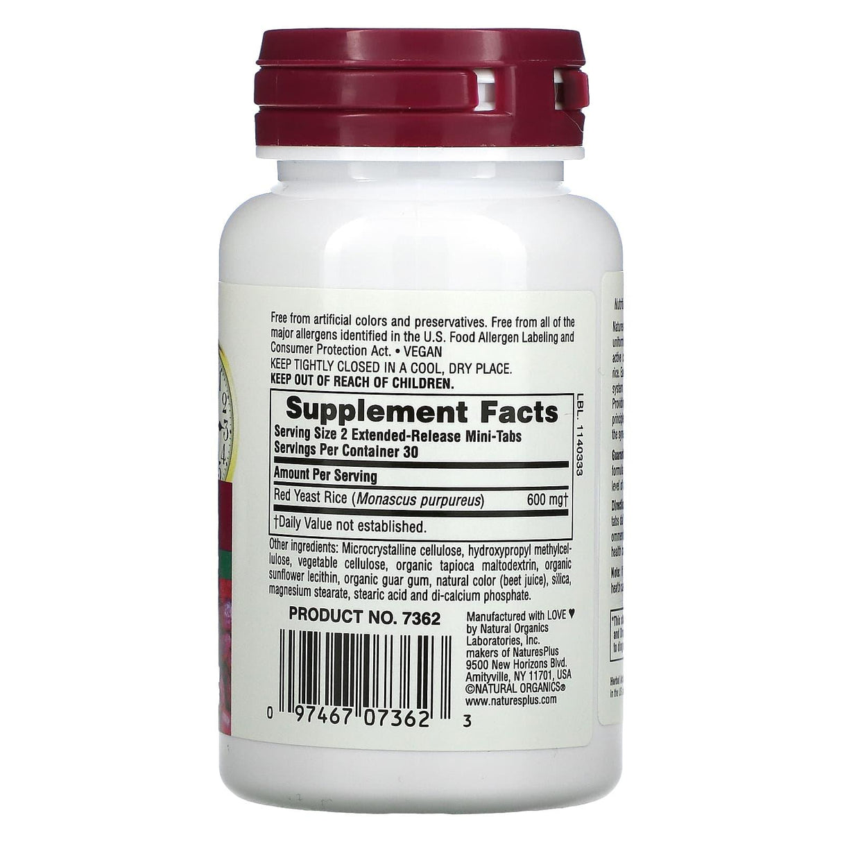 NaturesPlus, Herbal Actives, Red Yeast Rice, 300 mg, 60 Mini-Tablets - Supply Center USA