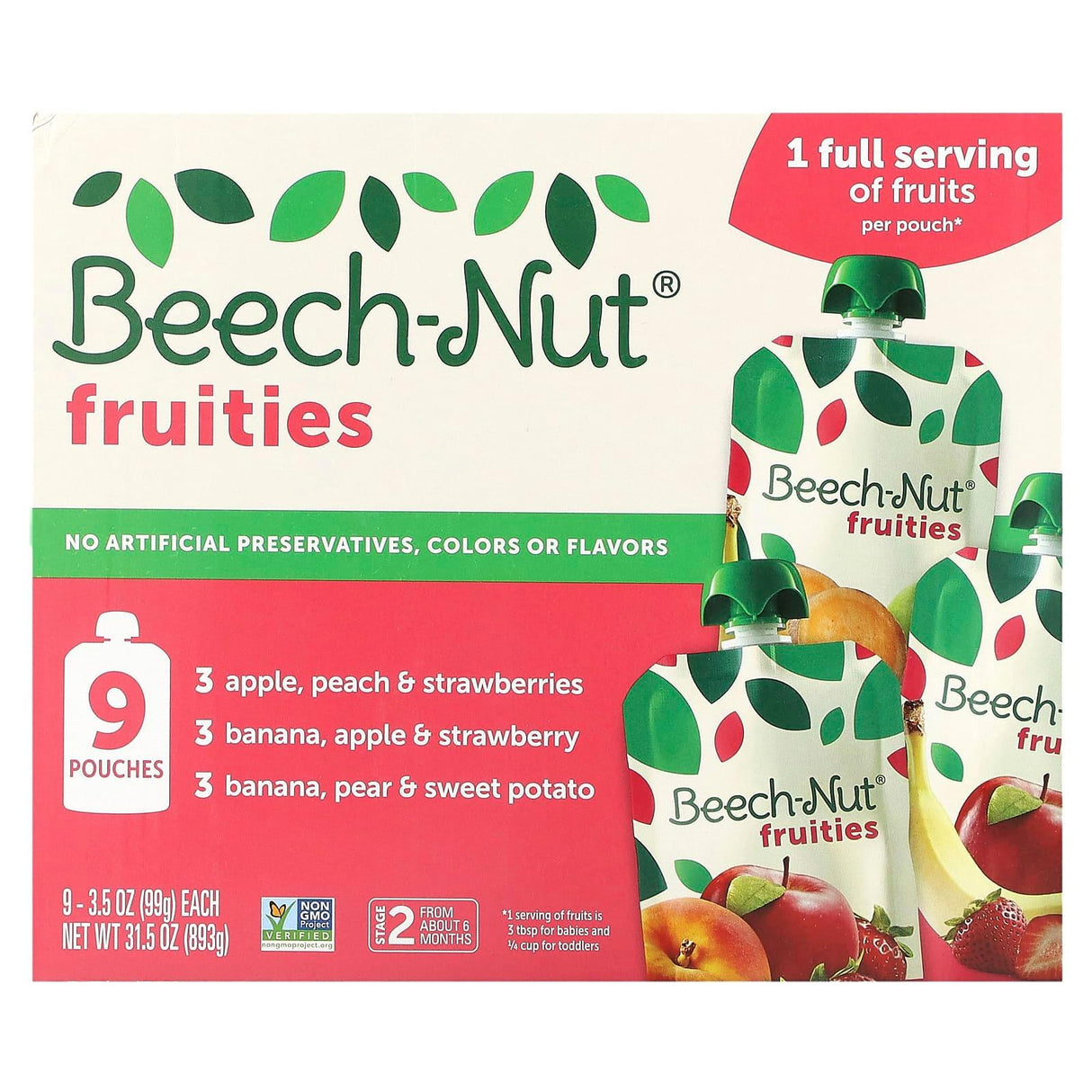 Beech-Nut, Fruities, 6+ Months, Variety Pack, 9 Pouches, 3.5 oz (99 g) Each - Supply Center USA