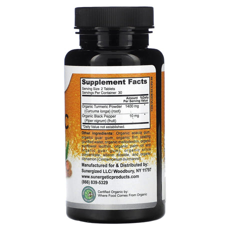 Sunergetic, Organic Turmeric, 1400 mg, 60 Tablets - Supply Center USA