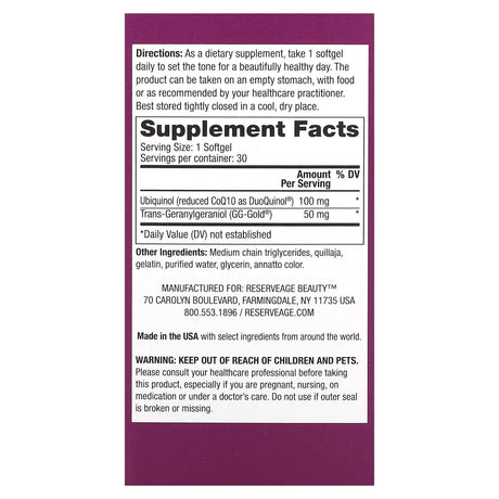 Reserveage Nutrition, Ubiquinol, Coq10 Stat, 30 Softgels - Supply Center USA