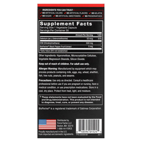 Force Factor, Fundamentals DIM Diindolylmethane, 30 Vegetable Capsules - Supply Center USA