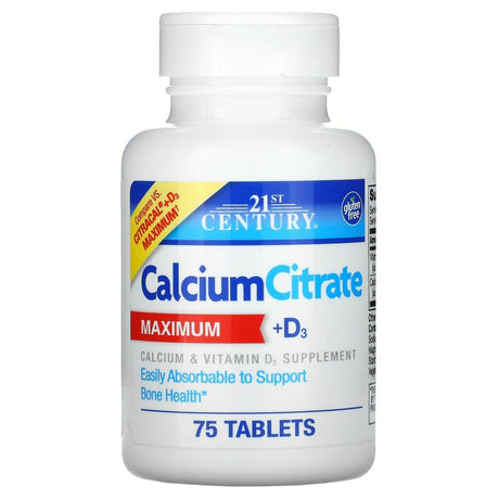 21st Century, Calcium Citrate + D3 Maximum, 75 Tablets - Supply Center USA