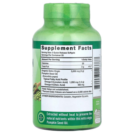 Nature's Truth, Pumpkin Seed Oil, Cold Pressed, 3,000 mg, 75 Quick Release Softgels, (1,000 mg per Softgel) - Supply Center USA