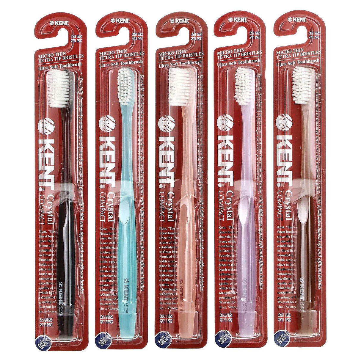 Kent, Ultra Soft Toothbrush, Crystal Compact, 5 Toothbrushes - Supply Center USA