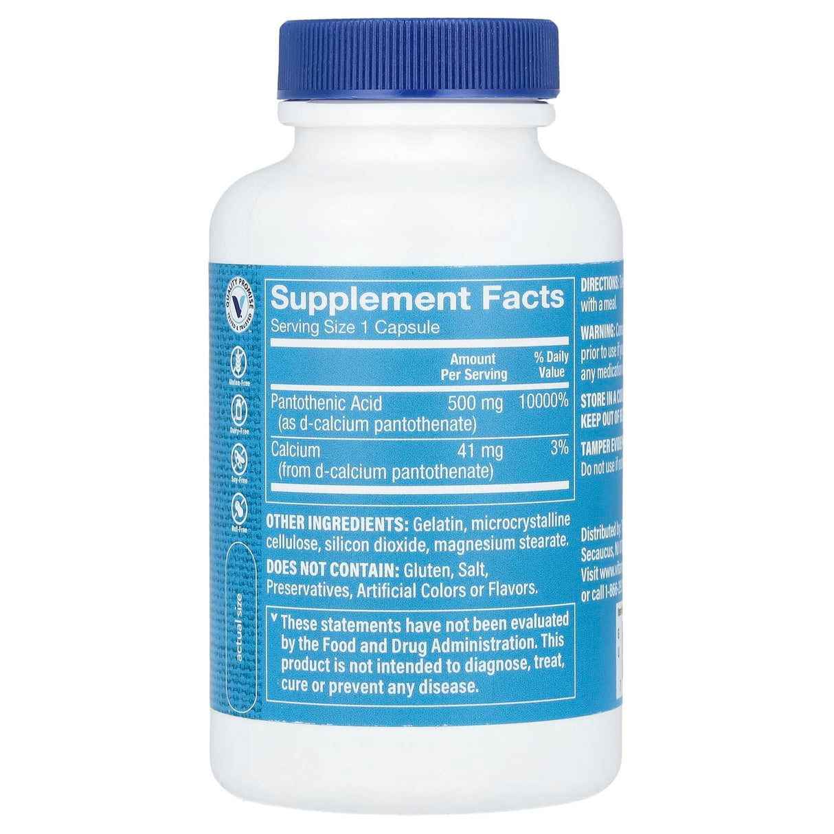 The Vitamin Shoppe, Pantothenic Acid, Vitamin B5, 500 mg, 100 Capsules - Supply Center USA