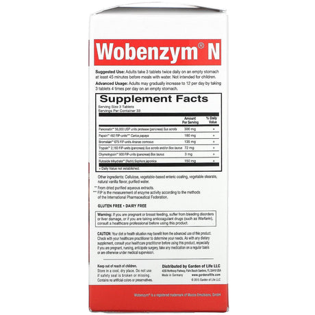 Garden of Life, Wobenzym N, Joint Health, 100 Enteric-Coated Tablets - Supply Center USA