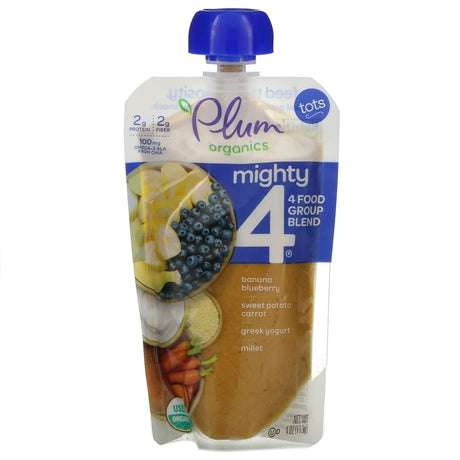 Plum Organics, Mighty 4, 4 Food Group Blend, Tots, Banana, Peach, Pumpkin, Carrot, Greek Yogurt, Oat, 4 oz (113 g) - Supply Center USA