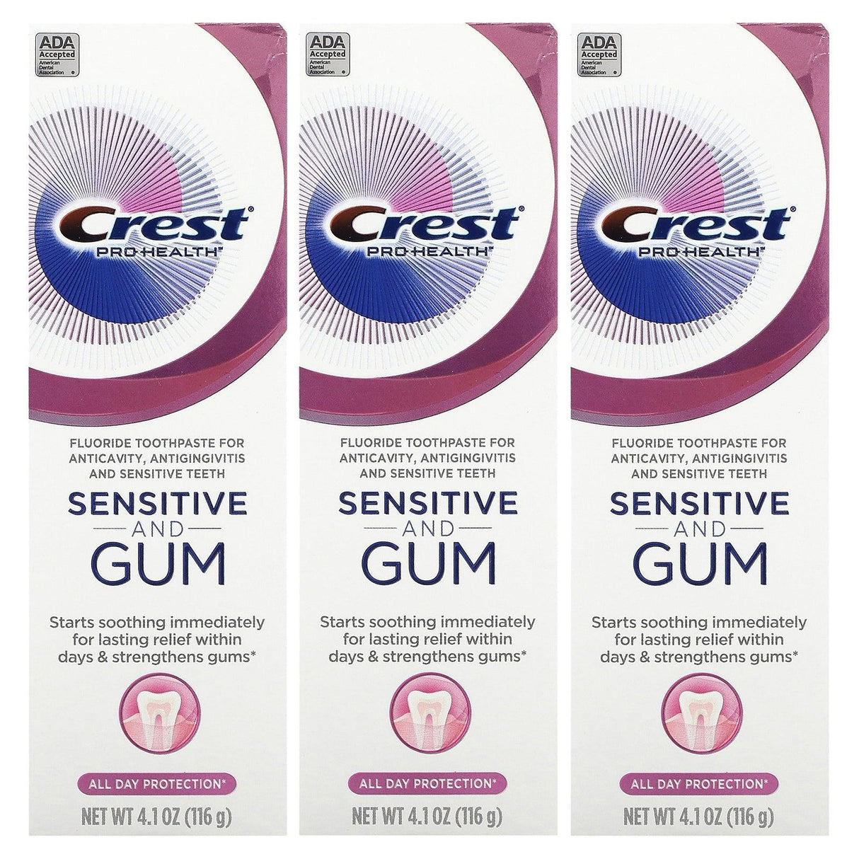 Crest, Pro Health, Sensitive and Gum, Fluoride Toothpaste, 3 Pack, 4.1 oz (116 g) Each - Supply Center USA