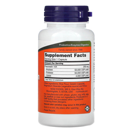 Now Foods, Pancreatin, 10X - 200 mg, 100 Capsules - Supply Center USA