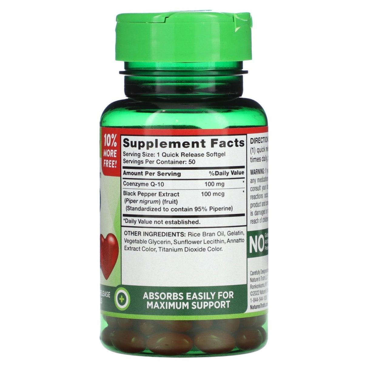 Nature's Truth, CoQ-10, Enhanced Absorption, 200 mg, 50 Quick Release Softgels - Supply Center USA