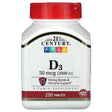 21st Century, D3, 50 mcg (2,000 IU), 250 Tablets - Supply Center USA