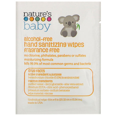 Nature's Baby Organics, Hand Sanitizing Wipes, Alcohol Free, Fragrance Free , 60 Individually Packaged Wipes - Supply Center USA