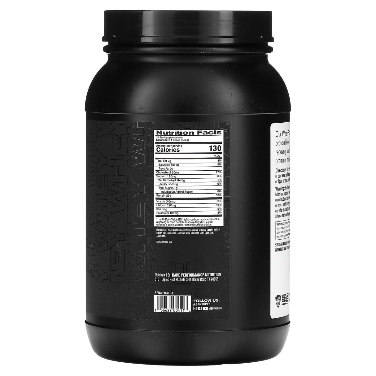 Bare Performance Nutrition, Whey Protein, Fudge Chocolate, 2 lbs, (985 g) - Supply Center USA