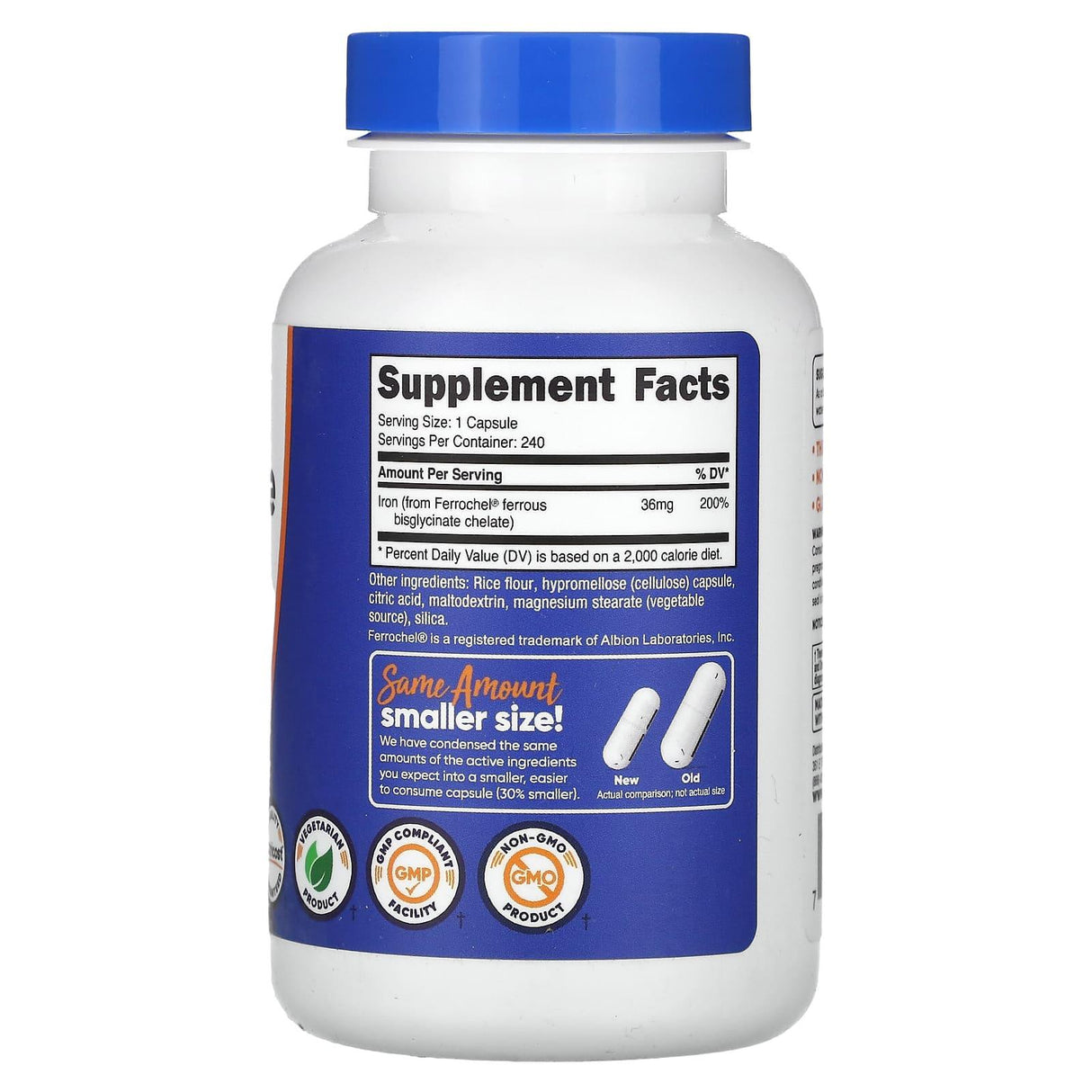 Nutricost, Iron Chelate From Ferrochel, 36 mg, 240 Capsules - Supply Center USA