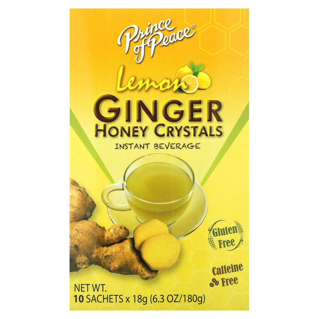 Prince of Peace, Honey Crystals Instant Beverage, Caffeine Free, Lemon Ginger, 10 Sachets, 6.3 oz (180 g) - Supply Center USA